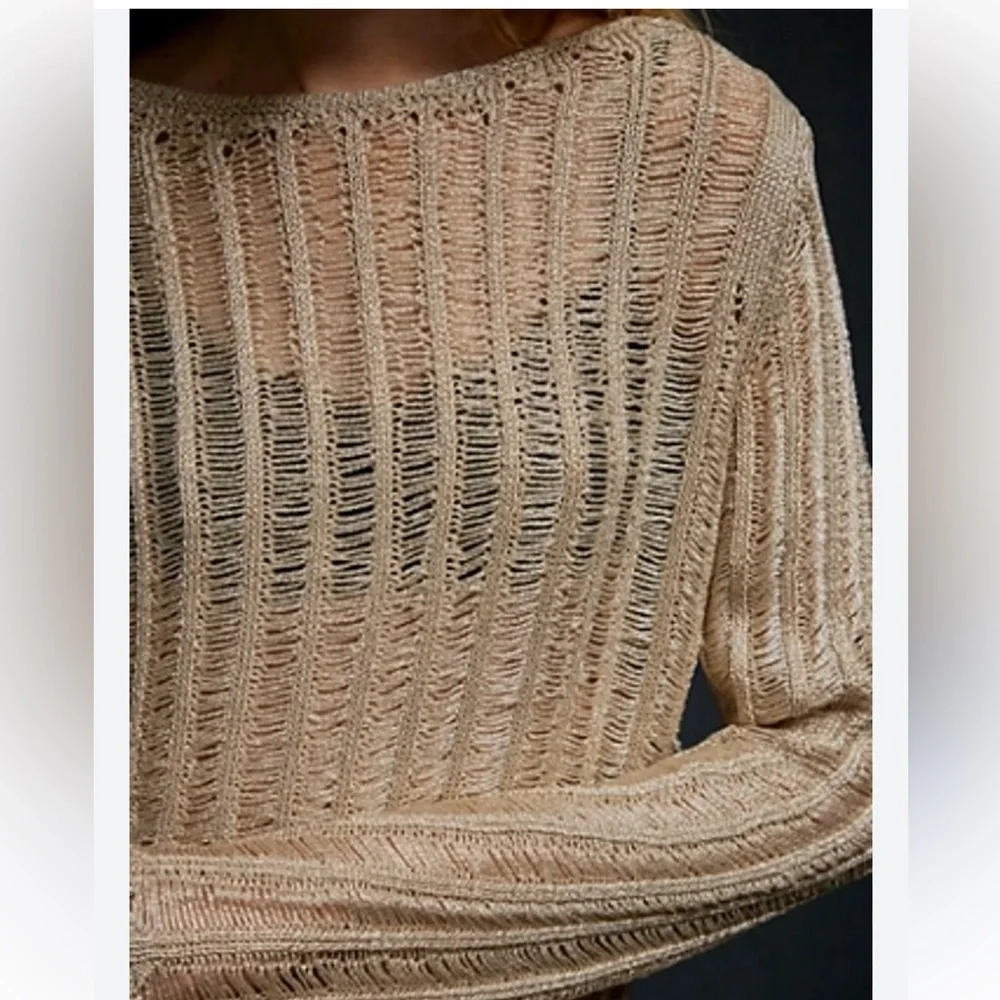 Free People Let’s Dance Long Sleeve Metallic Gold Sweater Top Size XS New